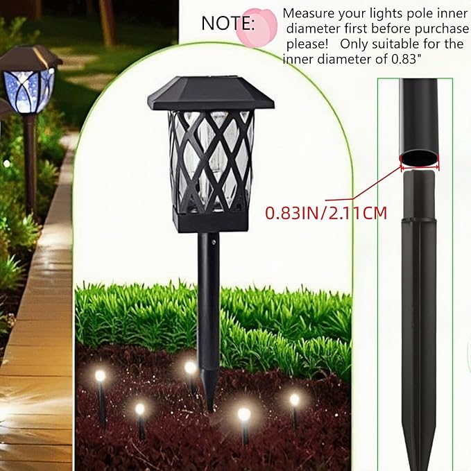 8.25" Reinforced ABS Plastic Solar Ground Spikes - Durable Solar Light Replacement Stakes for Garden, Pathway, Deck, Camping, Christmas Lights (Fits 0.83" Inside Diameter) (Black-2 Pack)