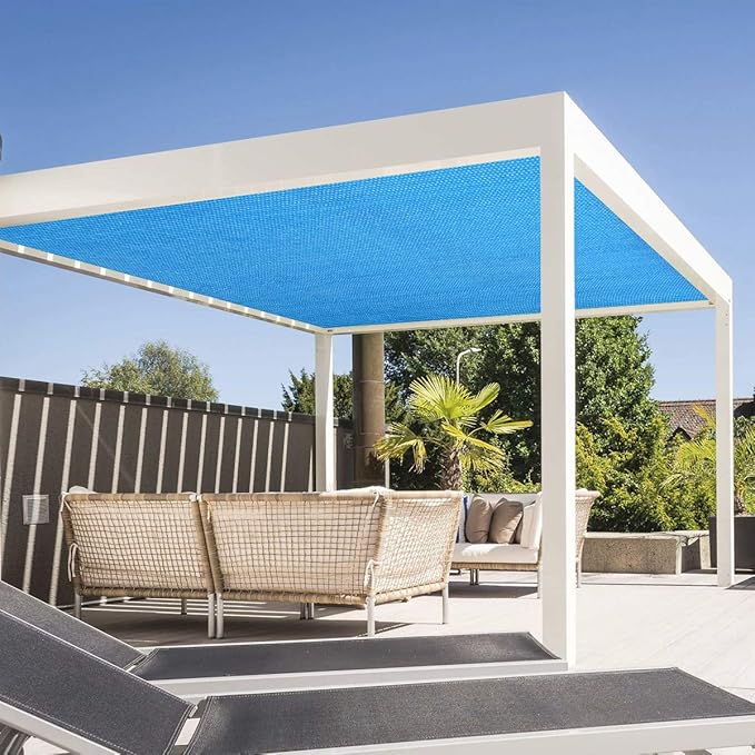 Eden's Decor Straight Flat-Edged Sun Shade Sail Rectangular 15' x 21' Blue UV-Blocking Outdoor Canopy Fabric Cloth Awning for Pergola Patio Garden Backyard Custom Size