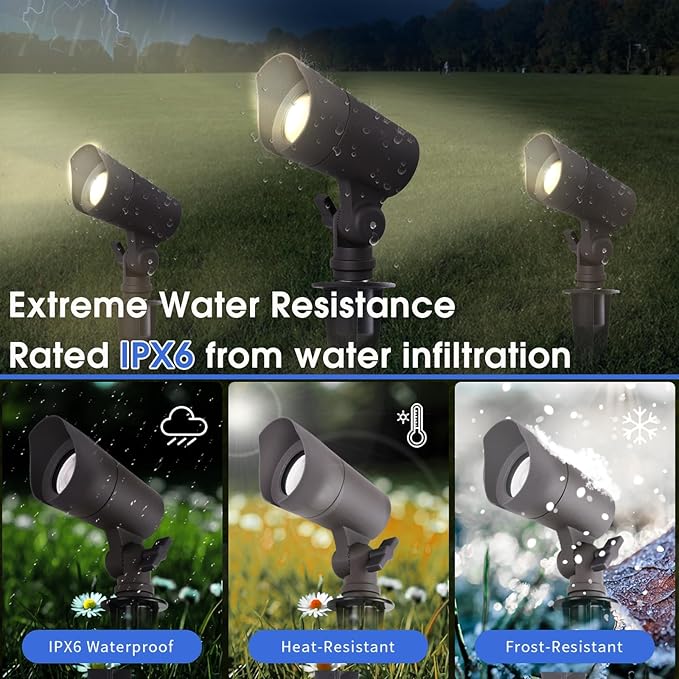 E ENERGETIC LIGHTING LED Landscape Lights with Connectors, 12V Low Voltage, Warm White 3000k, 4W, 175LM, Outdoor Waterproof Garden Pathway Lights Wall Tree Flag Spotlights with Spike Stand, 10 Pack