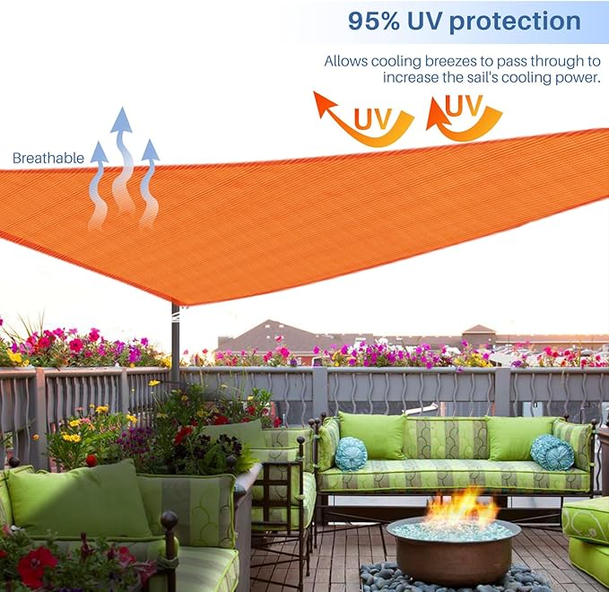 E&K Sunrise 18' x 18' x 18' Sun Shade Sail Triangle Canopy Shade Cover UV Block for Patio Backyard Garden Outdoor (Orange)