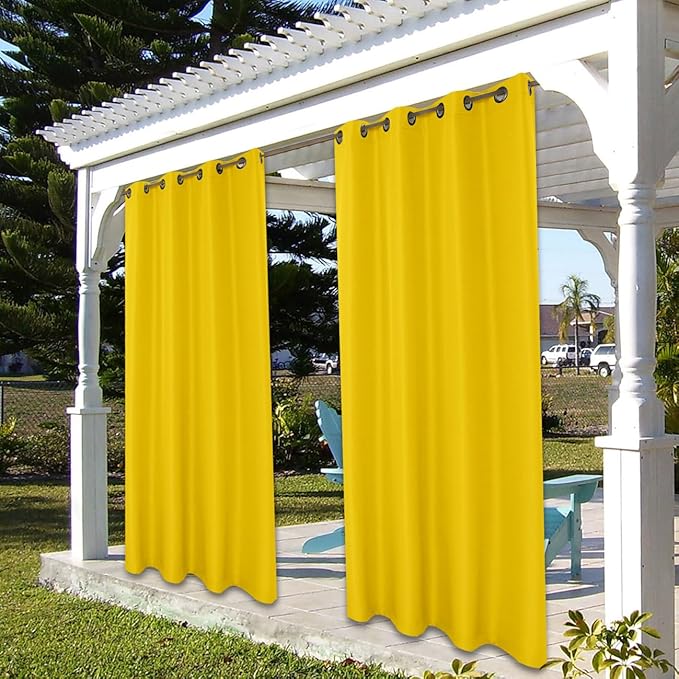 BONZER Outdoor Curtains for Patio Waterproof Thick Privacy Grommet Light Filtering Outside Curtains for Porch Pergola Gazebo Deck, 1 Panel, 84W x 108L inch, Yellow