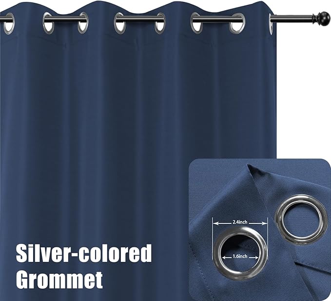 BONZER Outdoor Waterproof Curtains for Patio Extra Wide Grommet Light Filtering Outside Curtains for Gazebo, Porch, Pergola, Pavilion, 1 Panel, 150W x 108L inch, Navy