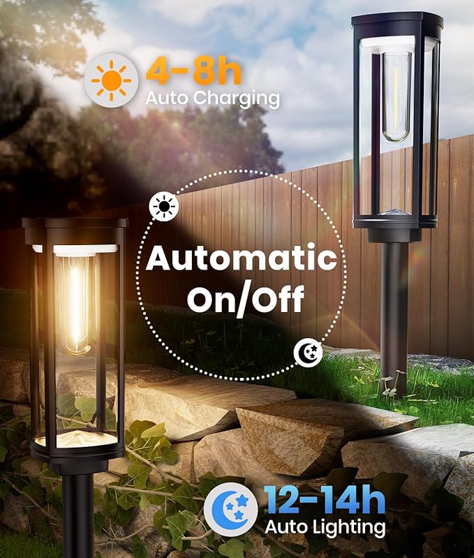 Solar Pathway Lights Outdoor Warm White 8-Pack Waterproof IP65, Auto On/Off Solar Powered Walkway Lighting for Driveway Yard Garden, Upgraded Landscape Lights Outside