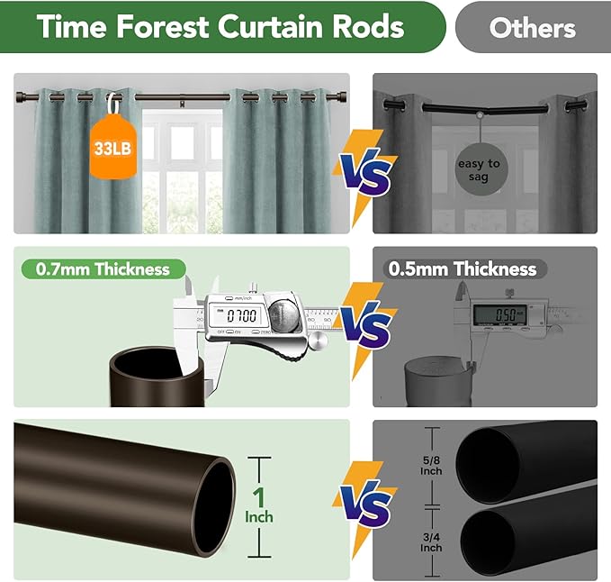 Curtain Rods for Windows 66 to 120, 1 Inch Adjustable Heavy Duty Long Window Outdoor Curtain Rod for Patio, Drapery Rods with Simple End Caps, Size 32"-120", Antique Bronze