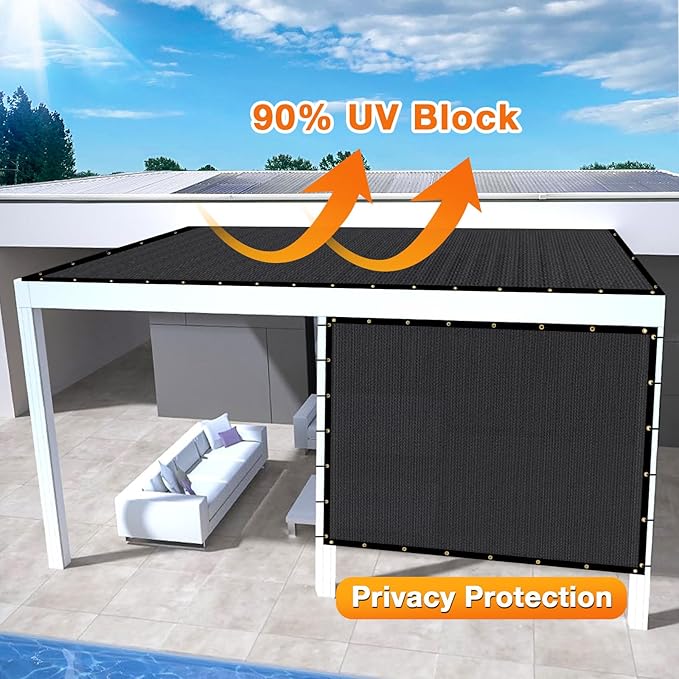 Artpuch Outdoor Pergola Shade Cover 8x8 FT Sun Shade Cloth with Grommets Black 90% UV Protection Canopy Patio Privacy Screen (Customized Available)