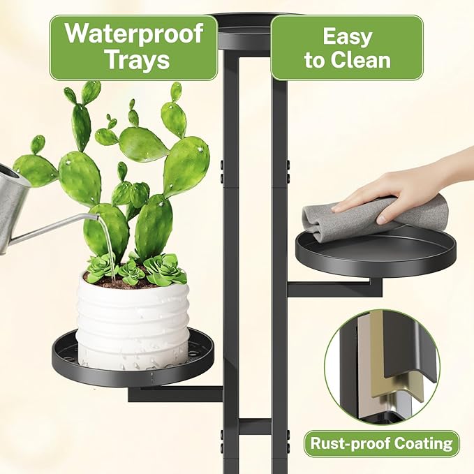 iDavosic.ly 5 Tier Plant Stand Indoor Outdoor, Tiered Corner Multiple Flower Pot Holder Shelf, Metal 40 Inch Tall Display Rack for Patio Porch Living Room Garden Balcony Bedroom, Black