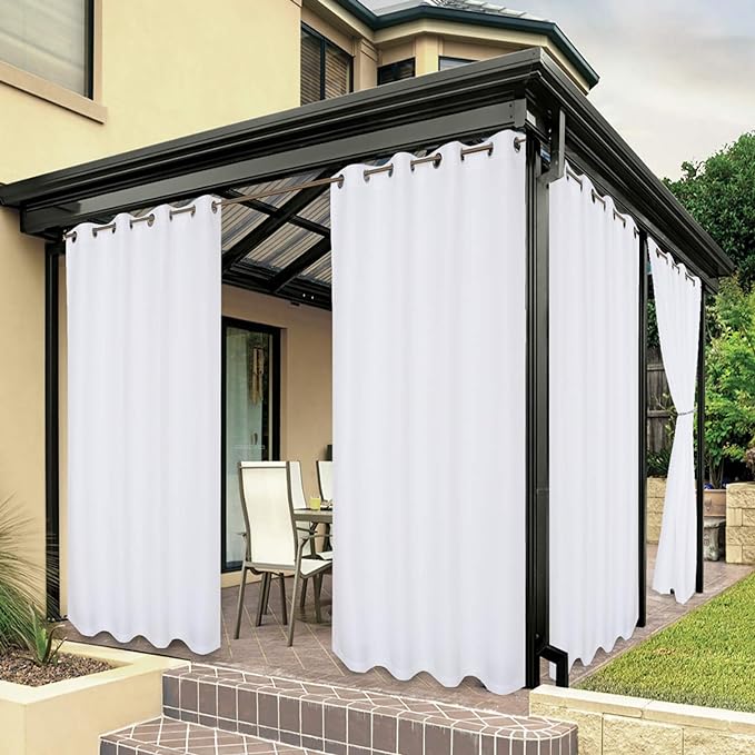 BONZER Outdoor Curtains for Patio Waterproof Thick Privacy Grommet Light Filtering Outside Curtains for Porch Pergola Gazebo Deck, 1 Panel, 54W x 120L inch, White