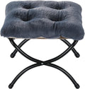 15" Foldable Foot Stool Ottoman with Metal Frame - Washable Faux Fur Navy Upholstered Indoor/Outdoor Footrest for Living Room, Bedroom, Patio - Space-Saving Compact Design
