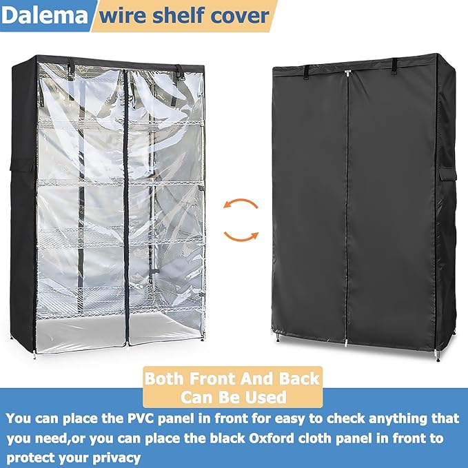 Waterproof Shelf Cover,Outdoor 600D Heavy Duty Dustproof Storage Shelves Cover,24''x14''x59'' Shelf Covers for Wire Shelving with Zippers,Storage Rack Covers with Clear Front