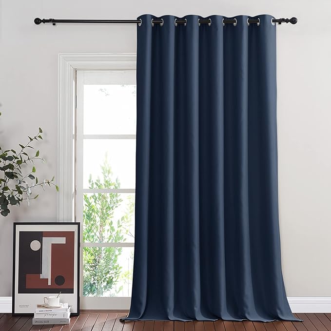 NICETOWN Navy Blue Blackout Room Divider Curtains 144 inch Length, Grommet Energy Saving Thermal Drapes Sound Reducing Window Treatments for Living Room, 1 Panel, W80 x L144