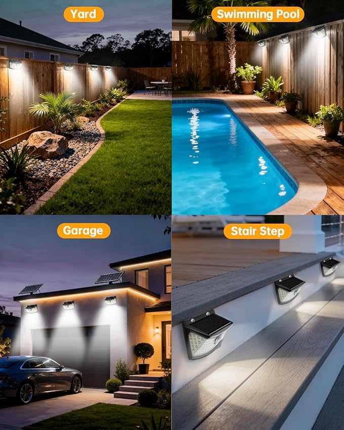 Aootek New Solar Motion Sensor Lights 120 LEDs with Lights Reflector,270° Wide Angle, IP65 Waterproof, Step Lights for Front Door, Yard, Garage, Deck (Black, Daylight White, 12-Pack)