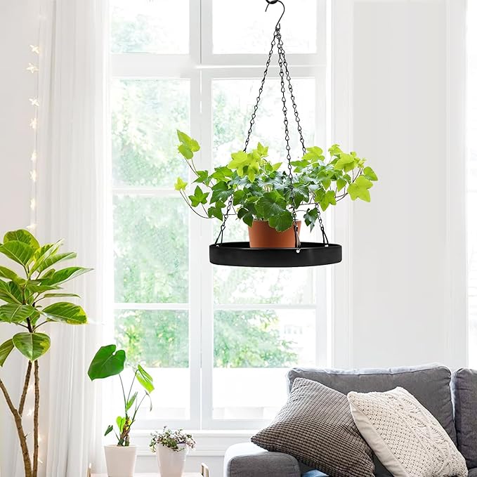 Plant Hanger Indoor Outdoor, Hanging Planter Baskets for Outdoor Indoor Plants, Hanging Plant Holder for Plants, Metal Window Plant Hanger, Black Hanging Plant Shelf, 1 Pack