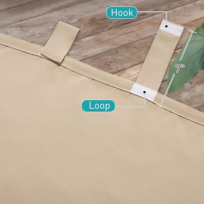 NICETOWN 2 Panels Outdoor Curtainss for Patio Waterproof, Detachable Tab Top Self-Stick Light Blocking Privacy Protect Outdoor Blinds for Pavilion/Indoor Outdoor Dividers, W84 x L84, Biscotti Beige