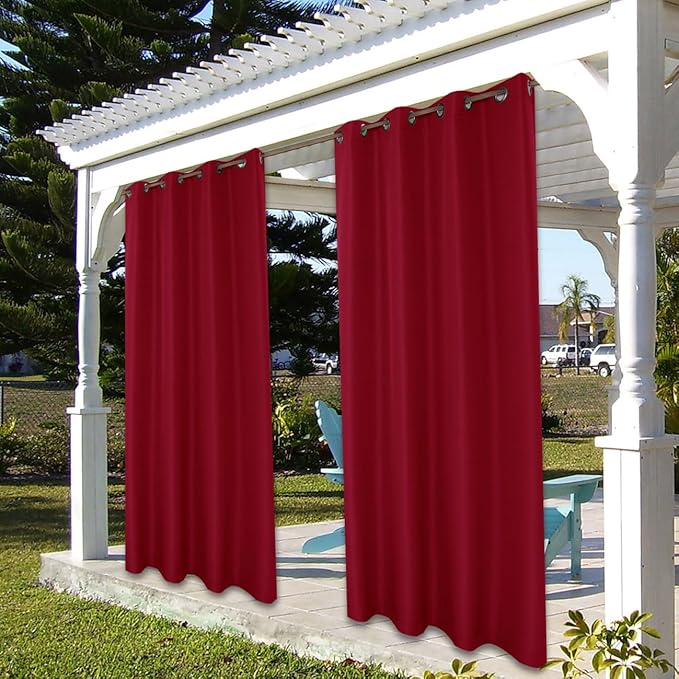 BONZER Outdoor Curtains for Patio Waterproof Thick Privacy Grommet Light Filtering Outside Curtains for Porch Pergola Gazebo Deck, 1 Panel, 84W x 108L inch, Red