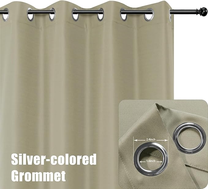 BONZER Outdoor Curtains for Patio Water Resistant Heavy Privacy Light Filtering Grommet Outside Curtains for Porch, Pergola, Gazebo, 1 Panel, 84W x 108L inch, Taupe