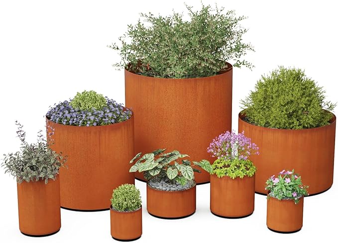 Plantercraft Extra Large Planters Outdoor - 42x42 Inch Round Corten Steel Planter | Large Planters for Outdoor Plants, Modern Statement Piece for Garden, Patio & Commercial Landscapes