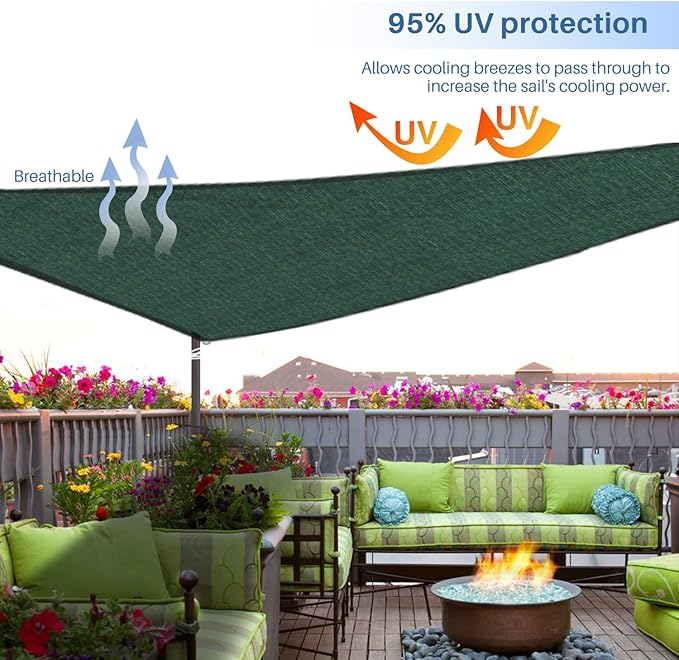 E&K Sunrise 3' x 3' x 3' Sun Shade Sail Triangle Canopy Shade Cover UV Block for Patio Backyard Garden Outdoor (Green)