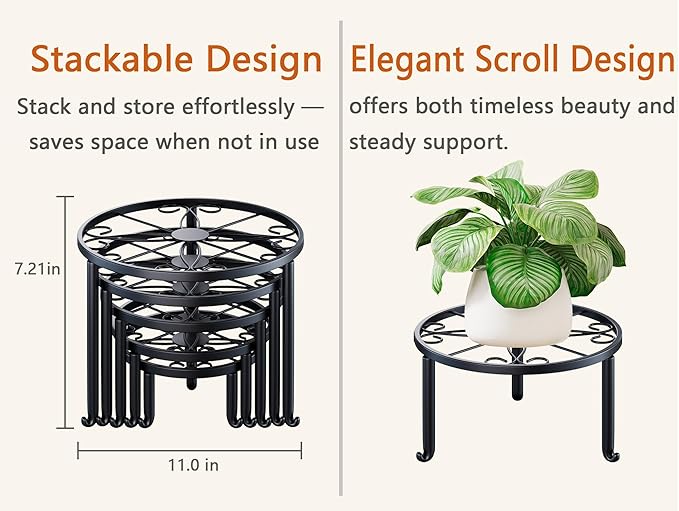 5 Pack Heavy Duty Rustproof Iron Flower Pot Stand Holder Indoor Outdoor Pot Stand Rack Decorative Round Flower Stand Display Shelf for Living Room