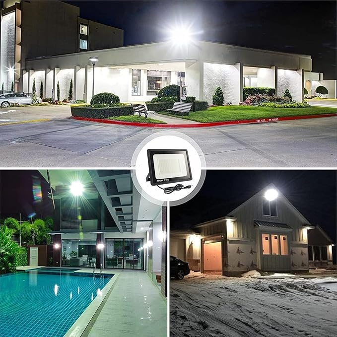 4Pack LED Flood Light Outdoor,150W LED Work Light 15500lm with 6FT US Plug,IP66 Waterproof Exterior Security Lights,6000K Daylight White Outside Floodlights Slim Design for Playground Yard
