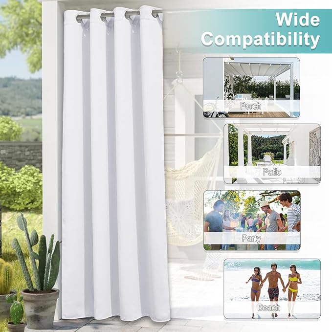 NICETOWN White Outdoor Curtains for Patio Waterproof 84 inches Long, 2 Panels Premium Thick Privacy Weatherproof Grommet Outside Deapes for Porch, Gazebo, 52W x 84L inch, Pure White