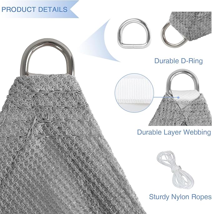 E&K Sunrise 24' x 24' x 24' Sun Shade Sail Triangle Canopy Shade Cover UV Block for Patio Backyard Garden Outdoor (Light Gray)