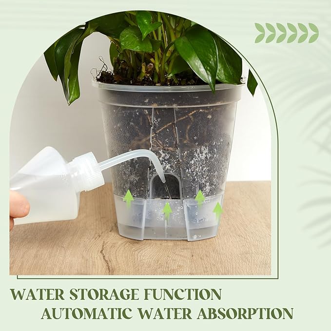 Self Watering Pots for Indoor Plants with Deep Reservoir and High Drainage Holes for Outdoor Plants and Flowers, Bare Root Planter (4.72'',Clear,12 Pcs)
