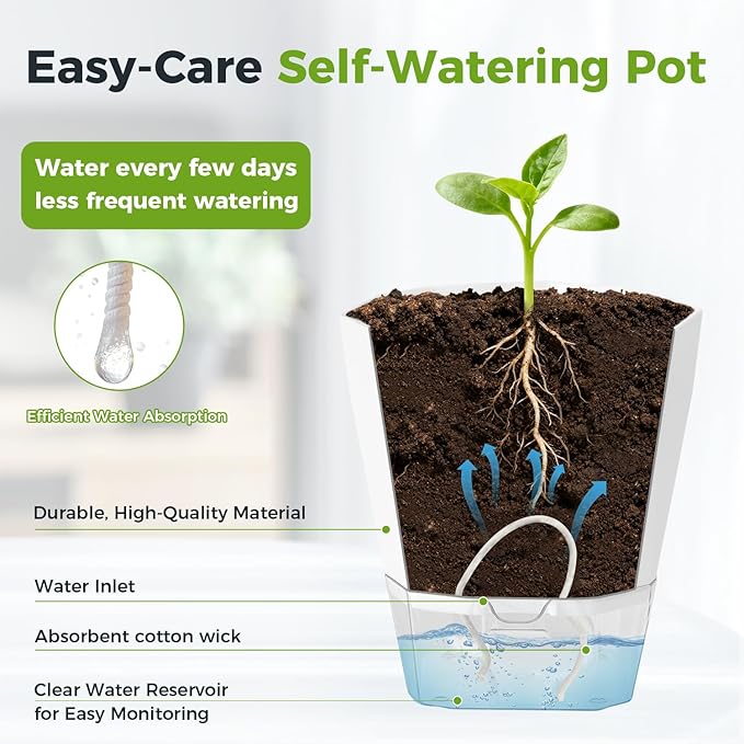2 Pack Self Watering Pots for Plants, 8.4" Self Watering Planters Large African Violet Self Watering Clear Pots for Plants Large Herb Orchid Flower Houseplant Pots, Light Grey