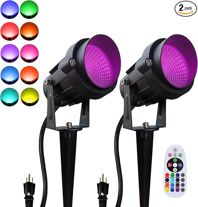 Color Spot Light Outdoor 2-Pack, 120V 12W Waterproof LED Landscape Spotlights, Plug-in Durable Spotlight Outdoor for Yard, Garden, Patio, Tree, House, Halloween, Christmas