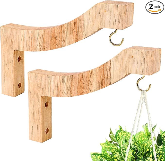 7-Inch Wooden 7-Shaped Wall Hook Plant Hanger – Ideal for Indoor/Outdoor Bird Feeders, Flower Baskets, and Wind Chimes