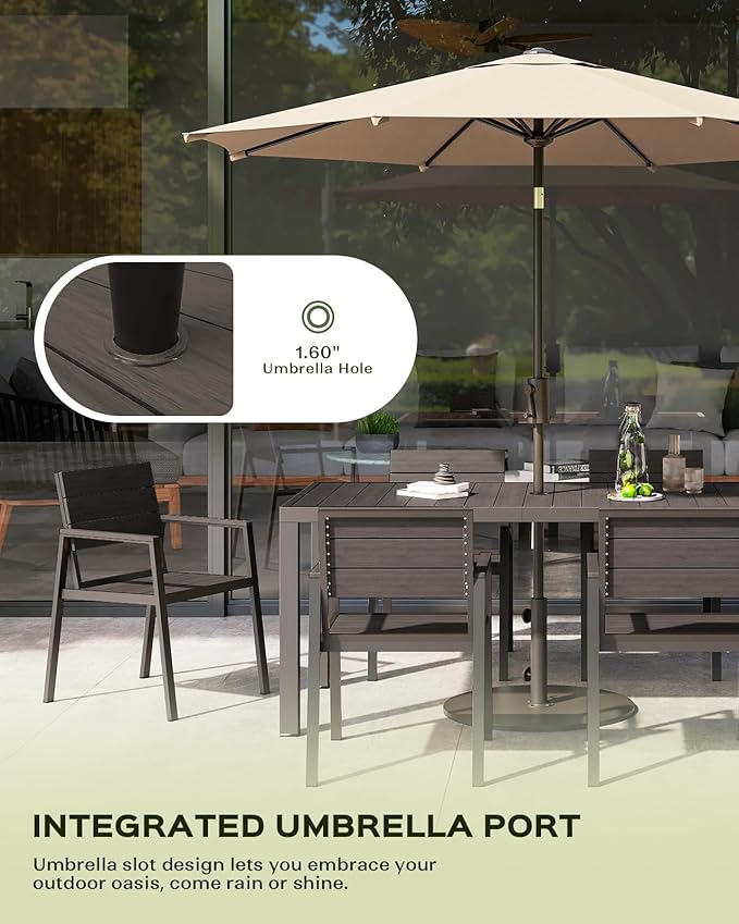 5-Piece Outdoor Dining Set, Aluminum Dining Table Set for 4, Patio Table and Chairs Set with Umbrella Hole, All Weather HDPS Outdoor Table and Chairs for 4 (Charcoal)