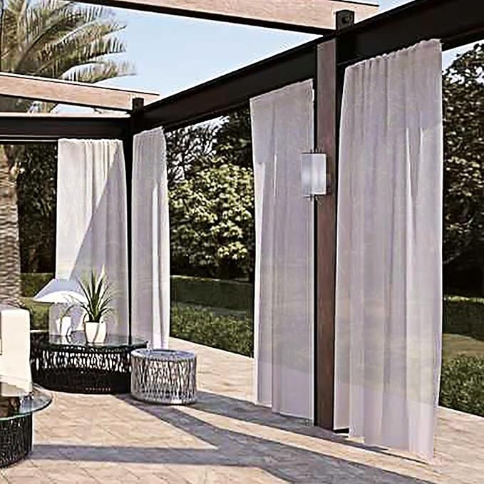 SpaceDresser Waterproof Outdoor Sheer Curtains for Patio - 2 Panels Rod Pocket Indoor Voile Sheer Curtain for Living Room,52W x 84L inch, Silver Grey