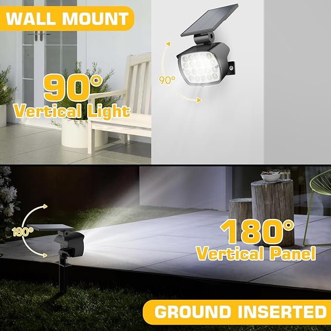 Kaxiida Solar Lights Outdoor Waterproof - 2025 Upgrade 3 Level Ultra Bright Spot Lights Uplights, LED Landscape Spotlight for Tree, Pathway, Wall, Adjustable Solar Panel Auto On/Off