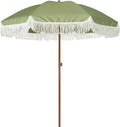 AMMSUN 7ft Patio Umbrella with Fringe Outdoor Tassel Umbrella UPF50+ Premium Steel Pole and Ribs Push Button Tilt, Sage Green