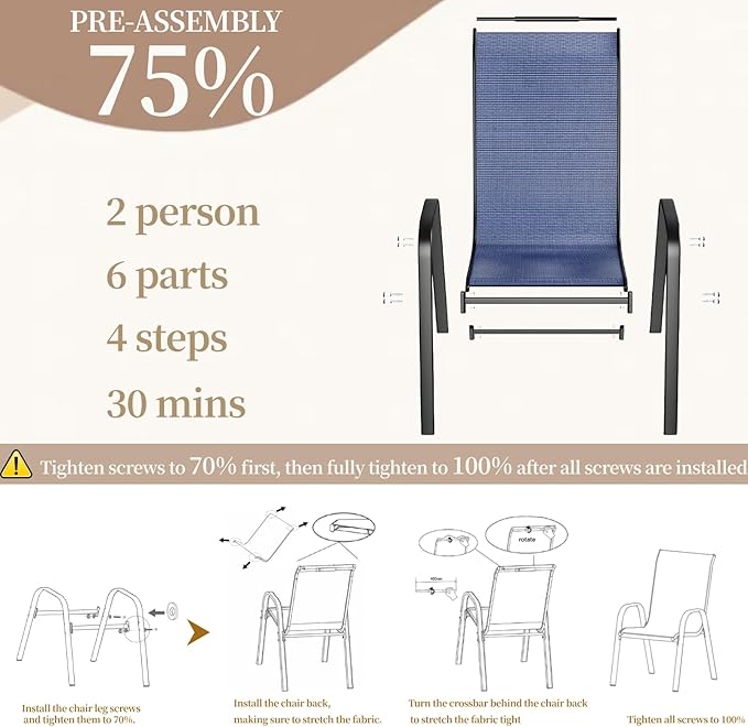 MAMIZO Patio Dining Chairs, Stackable All Weather Teslin Chair, Heavy Duty Outdoor Breathable Chairs Set, w/Armrests, Upgraded Chair FeetW/Strenthened Iron Spacers, 330 LBS (4, Navy Blue)