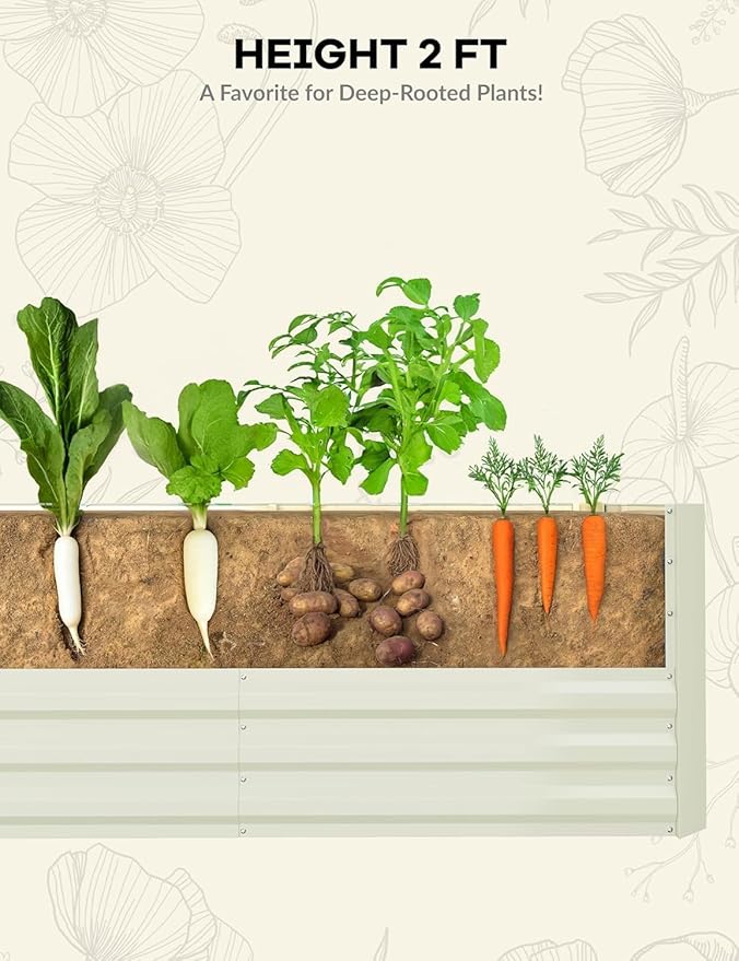 CABIHOME 2 Pcs 6x3x2 Ft Galvanized Raised Garden Bed, Deep Root Planter Box for Vegetables, Flowers, Herbs- Large Metal Raised Garden Bed Kit for Outdoor Use, Beige