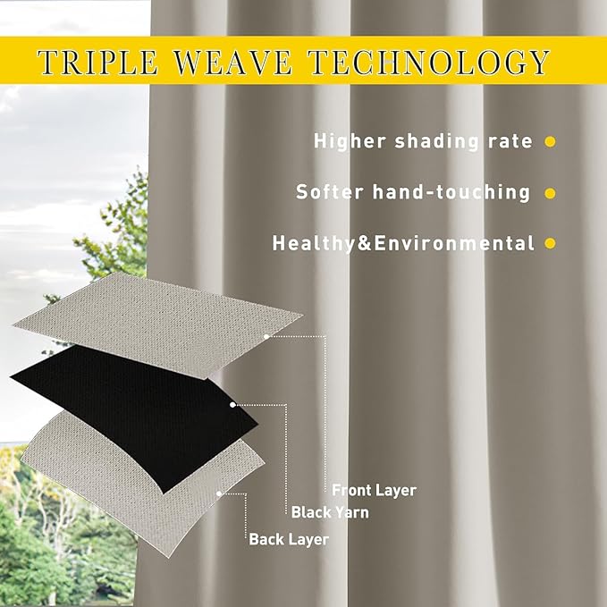 NICETOWN 2 Panels Fixed Outdoor Curtains for Patio Waterproof, Top & Bottom Pocket & Back Tab Windproof Thermal Cold & Heat Block Blackout Outdoor Drapes for Porch/Gazebo, W52 x L84, Natural
