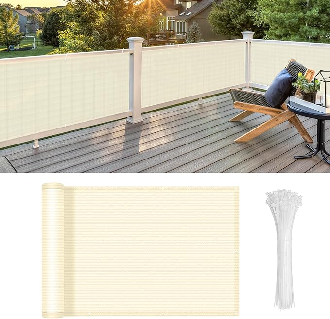 LOVE STORY Custom Size 3'x31' Butter Cream Balcony Privacy Screen,UV Block Privacy Fence Screen,90% Shield for Outdoor Pool Garden Apartment Railing