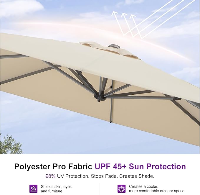 PURPLE LEAF 9 Feet Patio Umbrella with Base Outdoor Cantilever Square Umbrella Aluminum Offset Umbrella with 360-degree Rotation for Garden Deck Pool Patio, Beige