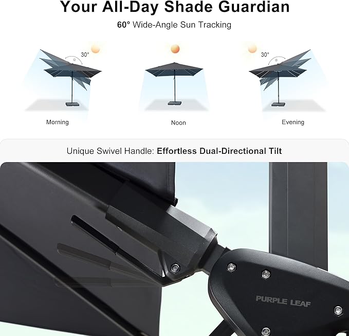 PURPLE LEAF 11.5' X 8.2' Tilting Patio Umbrella with Base Outdoor Cantilever Swivel Rectangle Umbrella Aluminum Offset Umbrella with 360-degree Rotation for Garden Deck Pool Patio Grey