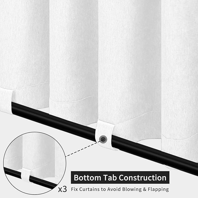 Easy-Going Linen Look Outdoor Curtains Waterproof Windproof Porch Curtains, Soft Thicken Outdoor Privacy Curtains for Patio, Gazebo, Grommet Top and Tab Bottom Drape, 2 Panels, 54x84 inch, White