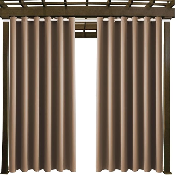 DIVA EN CAMINO DEC Outdoor Patio Curtain Waterproof Darkening Thermal Insulated Indoor Curtains for Bedroom, Porch, Living Room, Pergola, Cabana, W84 x L108, Camel Brown, Set of 2 Panels
