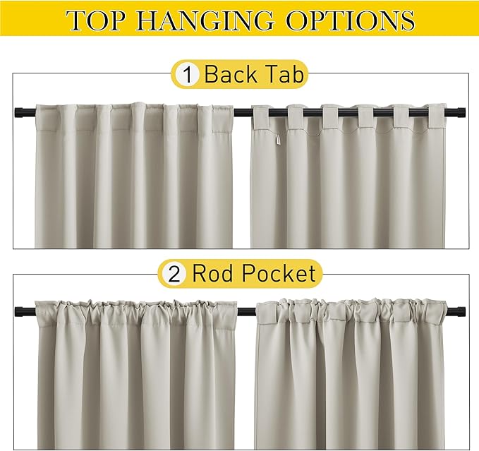 NICETOWN 2 Panels Privacy Outdoor Curtains for Patio Waterproof, Thermal Insulated Windproof Pocket & Back Tab on Top and Bottom Light & Cold Blocking Drapes with Fixed Rope for Porch, W52 x L108