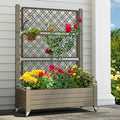 YITAHOME 3.6x1.5x5 FT Planter Box Trellis with Wheels, Large Outdoor Plastic Raised Garden Bed with Drain Plug for Climbing Plants, Light Brown