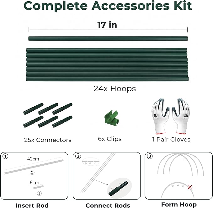 Gardzen Garden Hoops for Raised Beds Greenhouse Hoops, DIY Kit for Row Cover Garden Netting, All Season Plant Protection, 24 Pcs