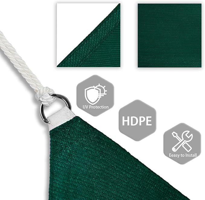 Patio Paradise 25' x 25' x 25' Sun Shade Sail Triangle Canopy Shade Cloth Fabric Sunlight Block Patio Pergola Cover HDPE Deck Awning for Outdoor Backyard Roof Shading, Green