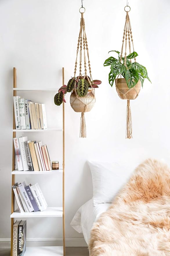 Mkono 2 Pack Macrame Plant Hangers Indoor Hanging Planter Basket Decorative Flower Pot Holder Jute Rope for Indoor Outdoor Home Decor 4 Legs 40 Inch, Brown