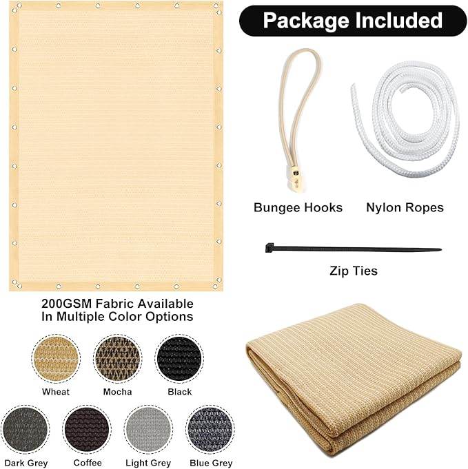 Artpuch 90% Sun Shade Cloth, 8 x 20 FT Pergola Shade Cover Canopy with Grommets, Sun Screen Fabric Tarp for Patio, Outdoor, Garden, Backyard, Wheat