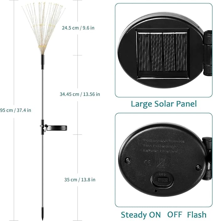 JJGoo Solar Firework Lights, 4 Pack 120 LEDs 2 Lighting Modes Solar Garden Lights Outdoor Waterproof for Yard Patio Walkway Pathway Party Wedding Christmas Decorative - Warm White