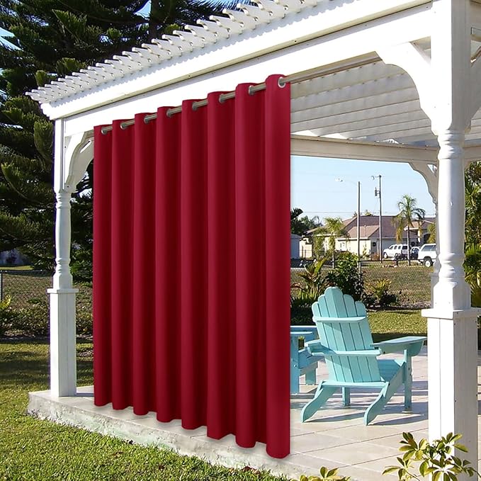 BONZER Outdoor Waterproof Curtains for Patio Wide Grommet Light Filtering Outside Curtains for Gazebo, Porch, Pergola, Pavilion, 1 Panel, 110W x 84L inch, Red