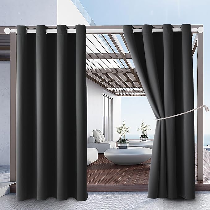 Outdoor Indoor Curtains W52 x L108 for Patio - Weather-resistant Window Panels Privacy Protect Grommet Top Thermal Insulated Home Curtain for Porch Pergola Garden (Dark Gray, 2 Panels)